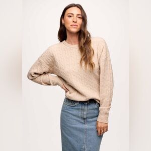 Nuuds Women's Cozy Knit Cable crewneck sweater- Heather Oat Medium